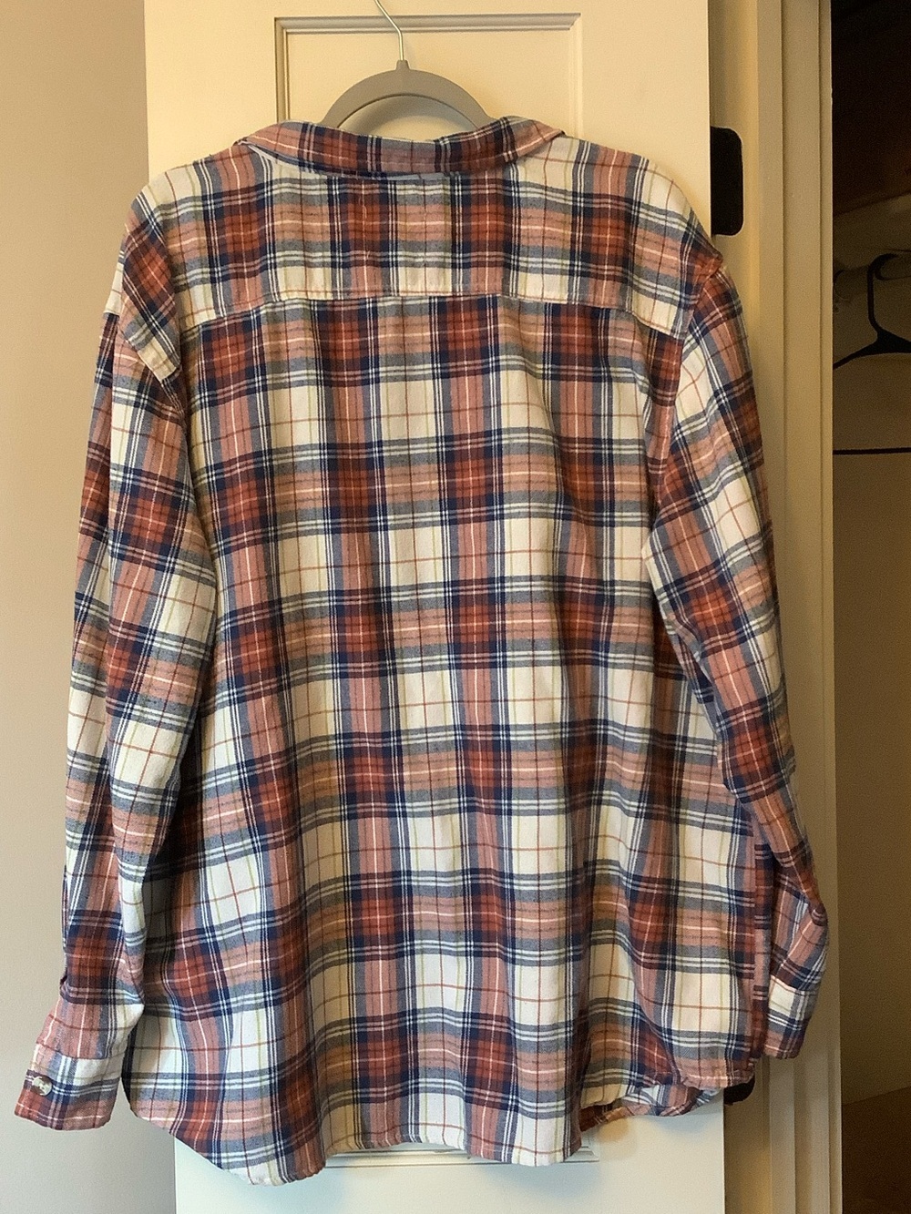 Casual Plaid Button-Up Shirt in Rust, Navy & Cream - Picture 5 of 6